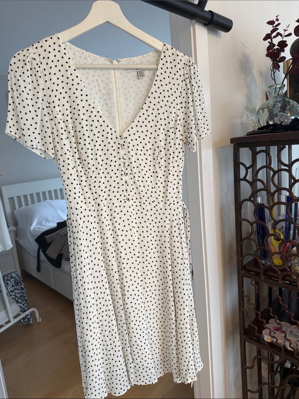 Ever New White Dress with Black Polka Dots